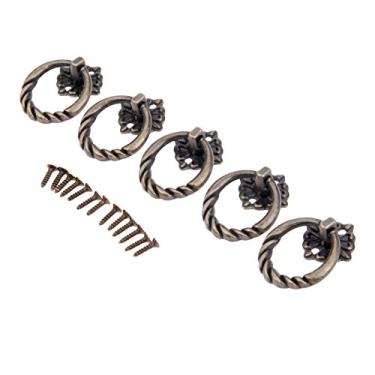 Imagem de 5 pçs/lote anel puxar botões antigos bronze redondo cabo 41 * 30mm liga de zinco com parafuso gaveta de armário de hardware móveis vintage YYDFPIIA