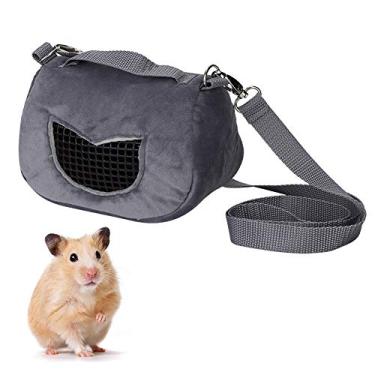 Imagem de GLOGLOW Bolsa pequena para transporte de animais de estimação, flanela cinza, portátil, respirável, bolsa para transporte de hamsters para animais de estimação pequenos (G)