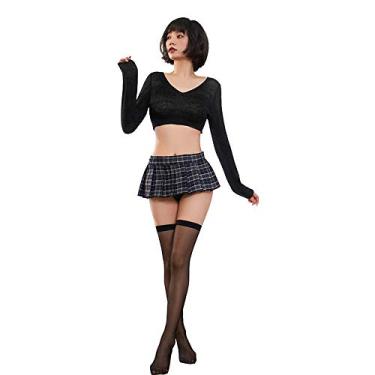 Imagem de SINMIUANIME Lingerie sexy plissada saia curta JK uniforme estudantil sexy conjunto de lingerie cosplay (preta)