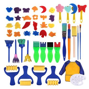 Imagem de Kiboule 47 PCS Pincéis para crianças Pincéis para pintura laváveis Conjunto de escova de pintura para crianças pequenas DIY Brinquedos de aprendizagem com os dedos Esponjas Materiais de arte Presentes para