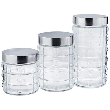 Imagem de Conjunto de Potes de Vidro com Tampa Inox Bolas 3 Peças Euro Incolor/Inox