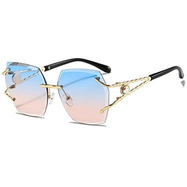 Imagem de Óculos de sol da moda femininos de luxo sem moldura óculos de sol masculinos sombras a forma irregular ao ar livre senhoras diamante óculos de sol uv400,6, china