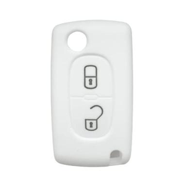 Imagem de CSHU 2 botões Silicone chave do carro capa chaveiro anel chave bolsa, adequado para Citroen C2 C3 C4 C8 Peugeot 308 207 307 3008 5008, branco