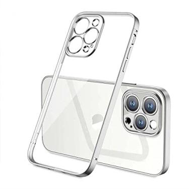 Imagem de Capa de moldura quadrada de revestimento para iPhone 11 12 13 Pro Max mini X XR XS 7 8 6S Plus SE 3 Capa de silicone transparente à prova de choque, prata, para 6 6s Plus