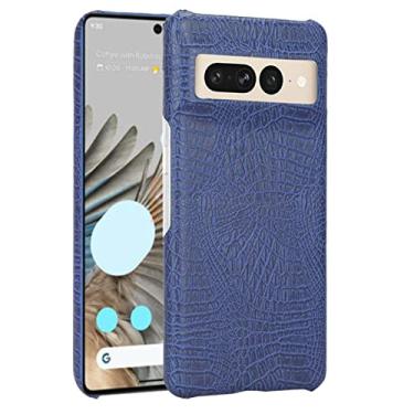 Imagem de YINGDAFENG Capa para Google Pixel 7, capa de couro PU textura de crocodilo capa traseira macia com proteção de câmera à prova de choque anti-queda capa meio envolta, azul