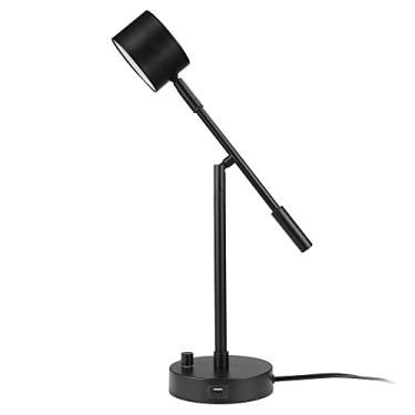 Imagem de Globe Electric 52271 Aristocrat Lâmpada de mesa com braço oscilante de LED integrado, preto fosco, interruptor rotativo liga/desliga regulável na base, porta USB de 2,1 A