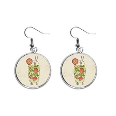 Imagem de Brinco feminino com estampa de suco de fruta de morango com pingente de orelha de prata
