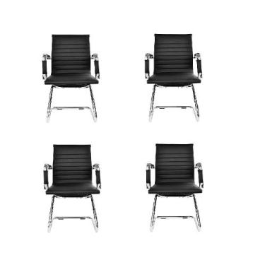 Imagem de Kit 4 Cadeiras Escritório Esteirinha Eames Preta Fixa - Soffi