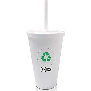 Imagem de 4 Copos Com Tampa e Canudo Branco Reuse um copo
