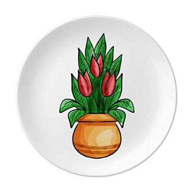 Imagem de Prato de porcelana decorativa com desenho de lírio vermelho em vaso de porcelana Salver Prato de jantar