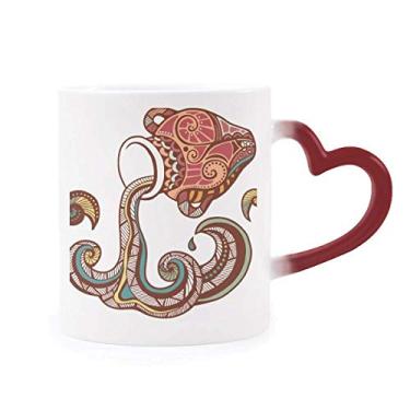 Imagem de Caneca Aquarius Constellation Zodíaco Símbolo Sensível ao Calor Caneca Vermelha Mudança de Cor