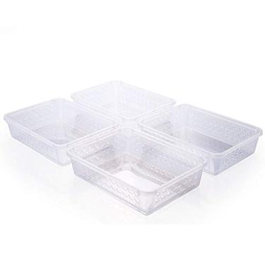Imagem de Conjunto de Cestas Organizadoras de Plástico Retangulares Médias 4 Peças, Plasútil, Transparente