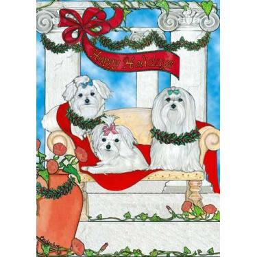 Imagem de Cartões de Natal Maltesa: 10 cartões de férias com envelopes vermelhos - adorável!