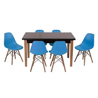 Imagem de Conjunto Mesa de Jantar Luiza 135cm Preta com 6 Cadeiras Eames Eiffel - Turquesa