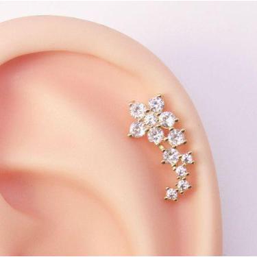 Imagem de Piercing Cluster Cascata Cravejada De Flores Folheado A Ouro - Eu Curt