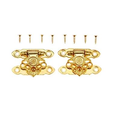 Imagem de 2 Pcs Antique Gold Jewelry Caixa de Jóias Cadeado Bloqueado Catch Catches Flor Flor Vinho De Madeira Caixa de Presente Bolsa Buckle Hardware Vintage YYDFPIIA (Color : B)
