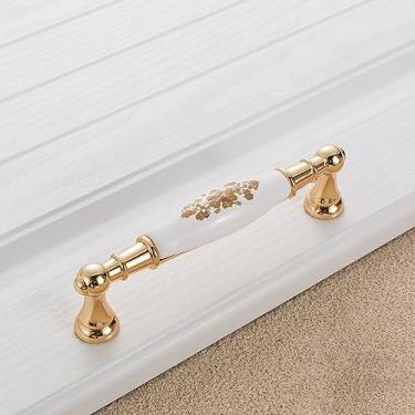 Imagem de Puxador de cerâmica com flor de ouro, armário simples, maçaneta da porta, puxador antigo, hardware, 733,128 MM GP