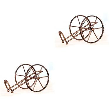 Imagem de Rack de vinho de metal 2 pçs Suporte de vinho chapeado feito à mão Titular de garrafa de mesa de ferro Expositor de vinho Acessório para casa