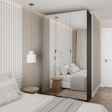 Imagem de Guarda Roupas Modulado com Espelho 3 Portas com Cabideiro Hera Cabecasa Madeiramadeira Preto Onix