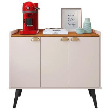 Imagem de Aparador Buffet 3 Portas Cantinho Café Prateleira Organizadora Puxador Concha Vintage Pés Retrô  Sala Jantar Truzzi - Off White/Cinamomo - RPM