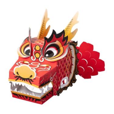 Imagem de UGPLM Cabeça de dragão que faz o pacote de material, brinquedo de cabeça de dragão diy, artesanato infantil para atividades, festival de barco de dragão, Vermelho