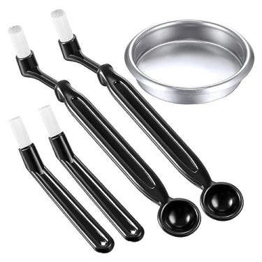 Imagem de 4 peças de escova de máquina de café com colher 58 mm aço inoxidável inserção embutida metal filtro cego para máquina de café expresso máquina de café limpador de escova ferramentas de manutenção de máquina de café