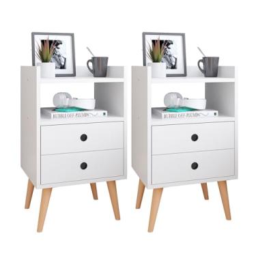 Imagem de Kit 2 Mesinhas de Cabeceira Retrô Jogo Mesa Canto Lateral Cama Gavetas Nicho Decorativo Aparador Quarto Casal Dream - RPM (BRANCO)