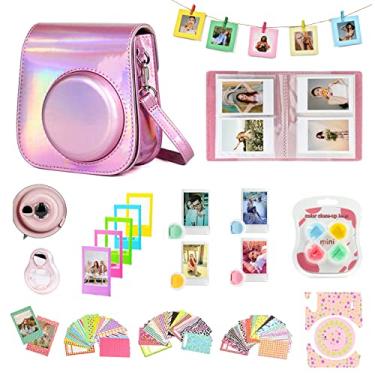 Imagem de CAIYOULE Kit de acessórios para câmera Fujifilm Instax Mini 11 com capa protetora de couro PU, mini álbum, molduras, adesivo e filtro DIY (rosa brilhante)