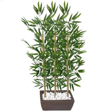 Imagem de Jardineira Kit 3 Hastes Bambu Planta Artificial Vaso Floreira Decoração (Marrom)