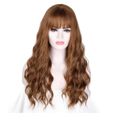 Imagem de Peruca longa ondulada com franja wig fibra premium 65cm