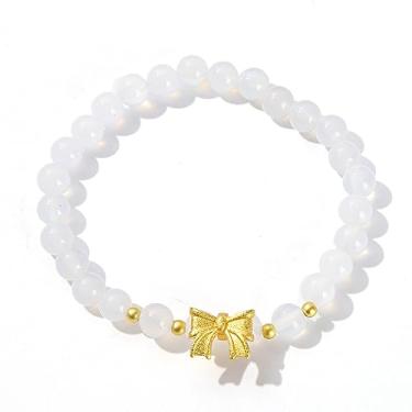 Imagem de Godtemrow Pulseira da sorte de Feng Shui Jade Branco Natural Pulseiras de Buda com Pingente Elástico para Mulheres Homens Oração Amuleto Contas Amuleto Proteção Joias, Metal, Obsidiana