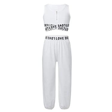 Imagem de ZUYPSK Roupa de treino infantil para meninas, manga curta, top cropped esportiva, roupa de treino para ginástica, dança, corrida, dança (7-8, branco)