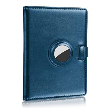 Imagem de Conjunto de porta-passaporte Airtag e porta-cartão de vacina com AirTag capa para passaporte carteira de viagem para homens e mulheres, Azul, 21.5*14cm, Minimalista