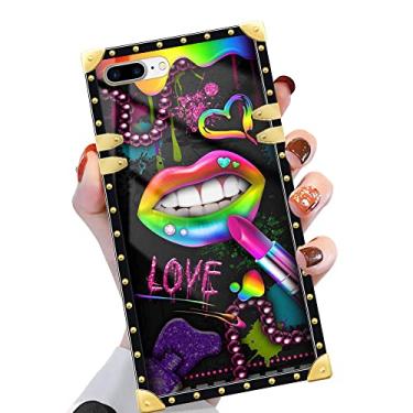 Imagem de Yuning419 Capa compatível com iPhone 7/8/SE 2022/SE 2020, TPU macio de luxo e parte traseira rígida de policarbonato para meninas e mulheres, capa protetora à prova de choque, lábios de batom