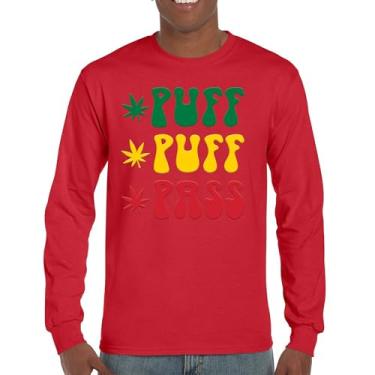 Imagem de Camiseta de manga comprida Puff Puff Pass 420 Weed Lover Pot Leaf Smoking Marijuana Legalize Cannabis Funny High Pothead, Vermelho, P