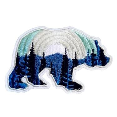 Imagem de CHBROS Aplique bordado com paisagem de urso azul, aplique de ferro/costurar em remendos para roupas, jaquetas, camisetas, mochilas