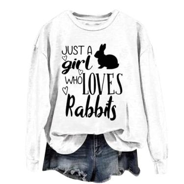 Imagem de Camiseta feminina PKDong Easter Day Just A Girl Who Loves Rabbits estampada casual feminina fofa coelhinho da Páscoa blusas soltas, Branco, XXG