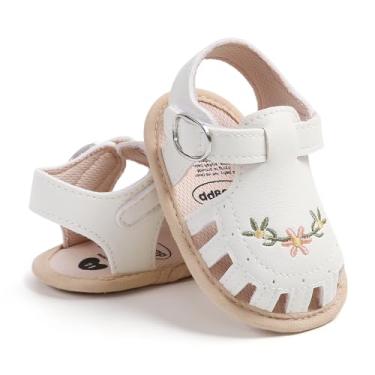 Imagem de Myleleya Sandálias para bebês meninos meninas verão vestido de casamento sapatos rasos sapatos de berço recém-nascido sapatos primeiros andadores sapatos pré-andadores, A05 Branco, 6-12 Meses
