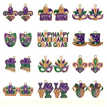 Imagem de PHALIN Pingentes Cinco De Mayo 24/32 peças para fabricação de joias, pulseira de carnaval, máscara esmaltada brilhante flor de lis, pingente de chapéu de bobo da corte, pingentes para bricolage