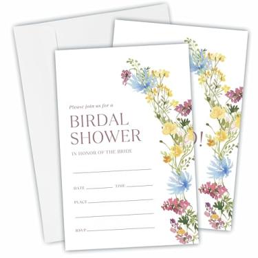 Imagem de 25 cartões de convite de chá de panela com envelopes - flores em aquarela - convites florais de dupla face para recém-casados, casamento e chá de panela, lembrancinhas de festa e decorações - B12