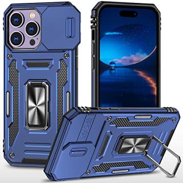 Imagem de SEFING Capa para iPhone 14 Pro, capa para iPhone 14 Pro, suporte de anel giratório de 360 graus e suporte de anel, suporte magnético para carro para iPhone 14 Pro (azul marinho)