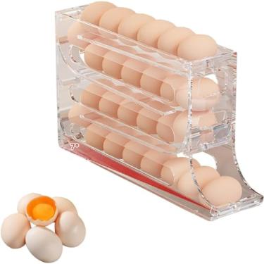 Imagem de Egg holder for fridge, egg storage rack with 4-tier sloping design, automatic egg rolling dispenser (Transparente)