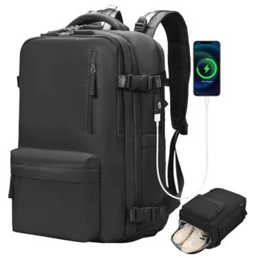 Imagem de Mochila de viagem para mulheres e homens, mochila de transporte de 40 L para aviões, mochila para laptop de 17,3 polegadas com bolsa tiracolo removível, Preto, Large