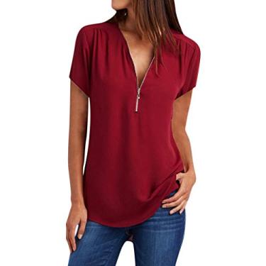 Imagem de Blusas de manga curta para mulheres moda 2023 camiseta de ajuste casual blusa elegante de verão camiseta estampada gráfica, Vinho, 3G