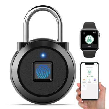 Imagem de Cadeado de armário de academia com impressão digital eLinkSmart - Bloqueio inteligente à prova d'água, sem chave, Bluetooth, aplicativo de visualização autorizada, combinação de registro, cadeado para