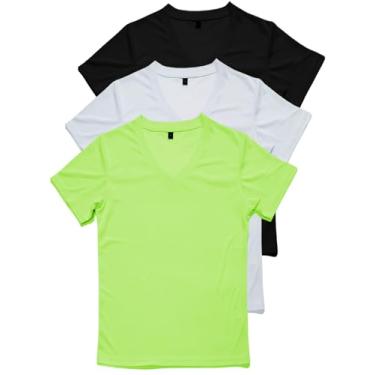 Imagem de Multipack camisetas femininas de manga curta, roupas de treino para exercícios atléticos, tops de dança e corrida, Verde-limão branco preto, GG