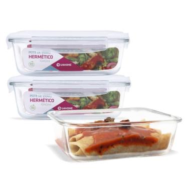 Imagem de Conjunto 3 Potes Vidro Hermético Marmita Mantimentos 1040ml (Branco)