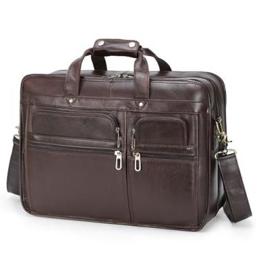 Imagem de Bolsa mensageiro masculina de couro legítimo, pasta para laptop de 15,6 polegadas, bolsa de ombro para computador, A
