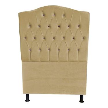 Imagem de Cabeceira De Cama Box Princesa Solteiro 90 Cm Botão Strass Suede Bege Eli Móveis