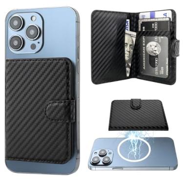 Imagem de Bocasal Suporte magnético para cartão MagSafe, compartimento para cartão de couro com bloqueio de RFID para iPhone 16/15/14/13/12 Pro/Max/Plus, suporte ajustável Flip Mag Safe Wallet (preto de